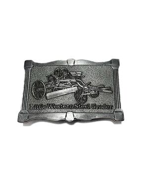 Vintage 70s Pewter Belt Buckle Little Western Steel Grader Clark’s Machinery